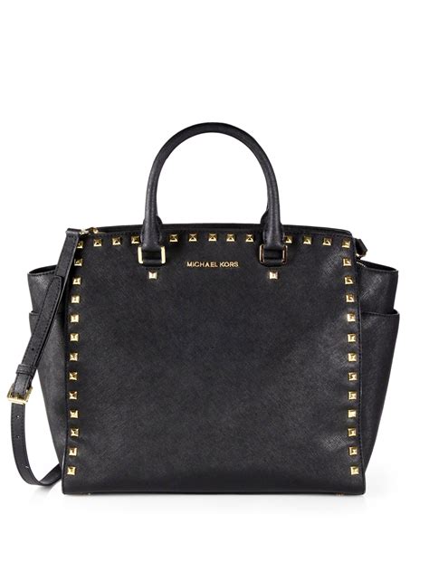 michael kors black fabric bag|Michael Kors black studded bag.